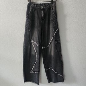 SHEIN Charcoal Star Patch Jeans